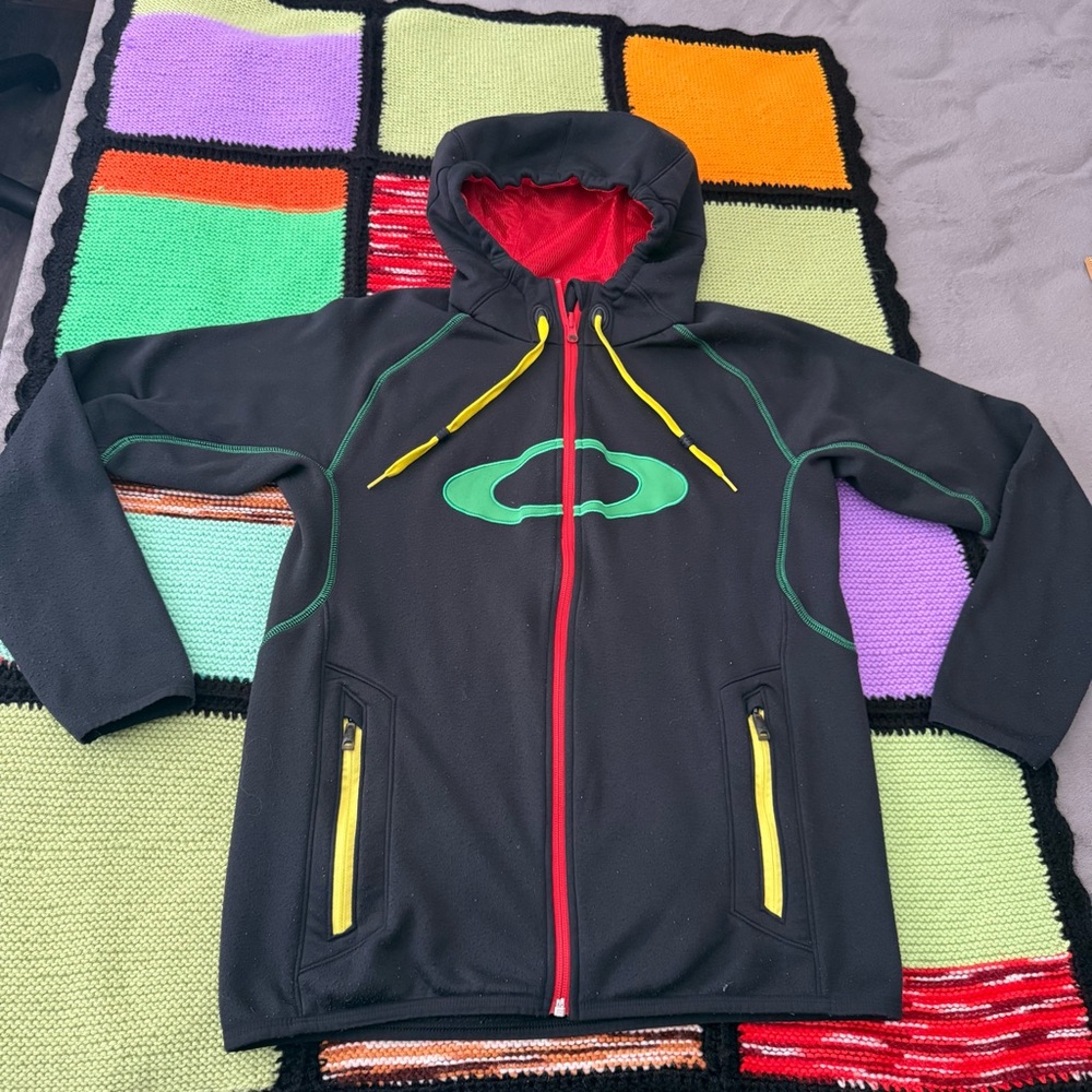 Y2k Oakley fleece full zip jacket hoodie big logo black mens medium